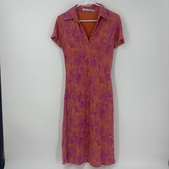 DIANE VON FURSTENBERG Vintage 100% Silk Stretch Shirt Dress Orange & Pink Size 4 - Picture 1 of 10